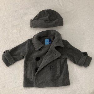 Good Lad Grey Fleece Pea Coat with Matching Hat